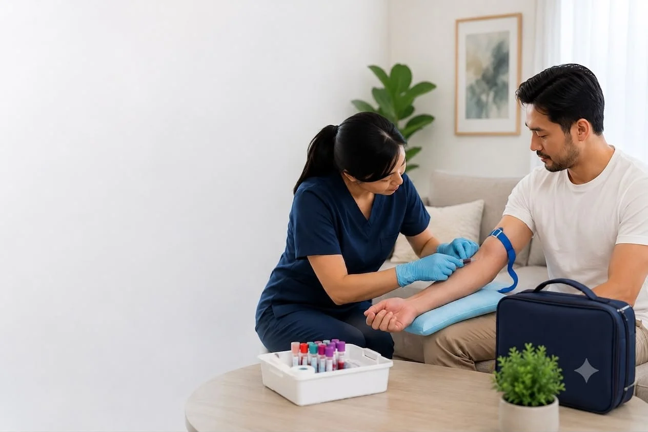 A HYATT nurse performing a blood draw at a patient's home